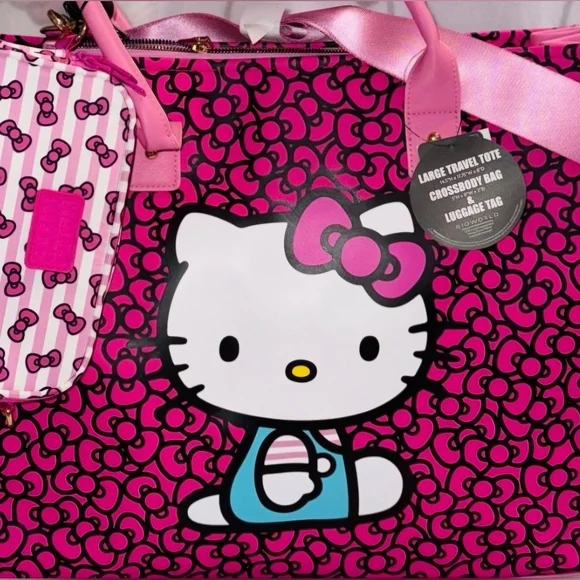 Hello Kitty Sanrio Travel Tote Crossbody Bag Luggage Tag 3 Piece Set NWT - Picture 1 of 10